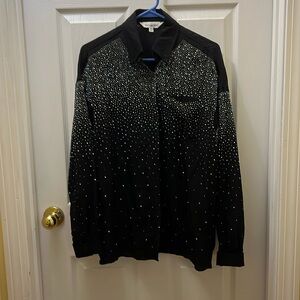 Dave & Dani -Beautiful sparkly AV crystals button-down black shirt
